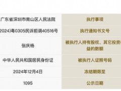 三只羊集团大股东被冻结51万股权 冻结期限三年