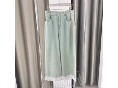 温碧霞自创IRENENA服装春季新款蕾丝蓝色阔腿牛仔裤图2
