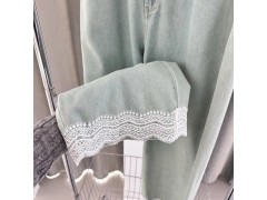 温碧霞自创IRENENA服装春季新款蕾丝蓝色阔腿牛仔裤图4