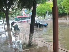 [快讯]大连急雨中的“最美弯腰” 公交人员紧急排涝